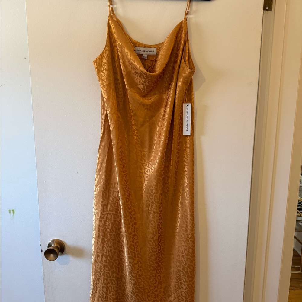 Emma & Michele Gold Cowl Neck Slip Midi Dress